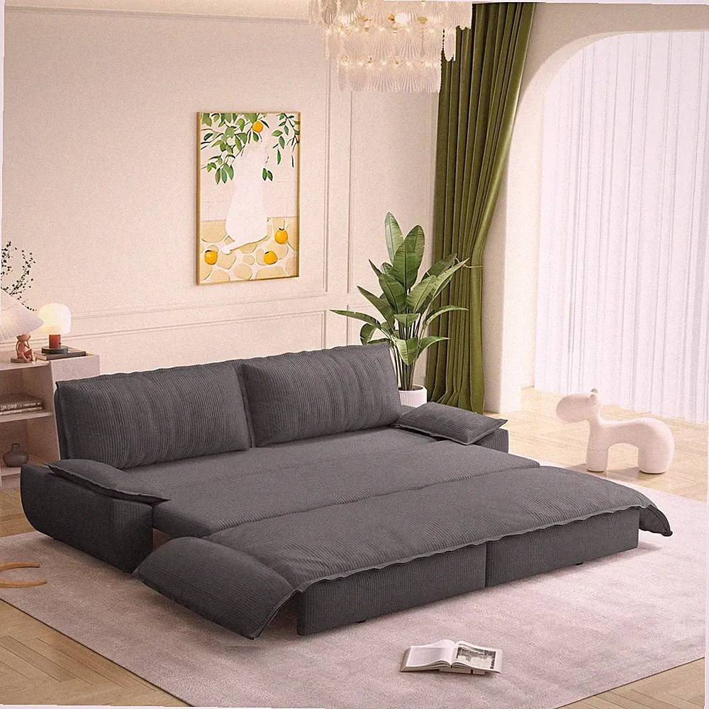 Convertible Sleeper Sofa Couch with Pull-Out Bed, Corduroy Queen Size Sofa Bed