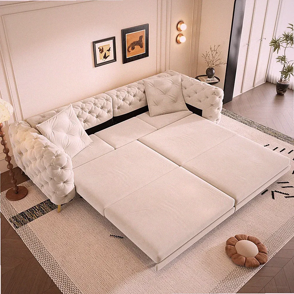 97.7" Convertible Sofa Couch 4 Seater Sofa with Pull Out King Size Sleeper Bed