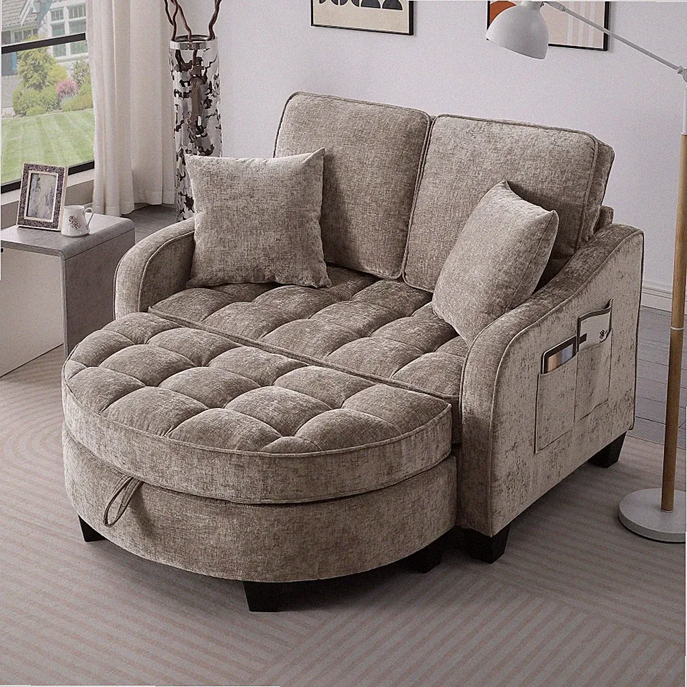 Convertible Sleeper Sofa Loveseat with Chaise Lounge Chenille 2‑Seat Couch Bed