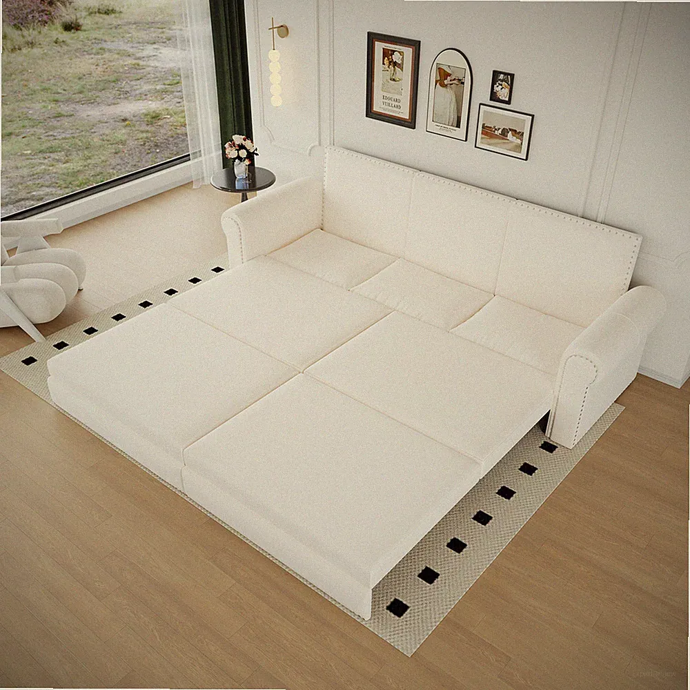 Convertible Sleeper Sofa Velvet Upholstered Sofa Couch w/ King Size Pull Out Bed
