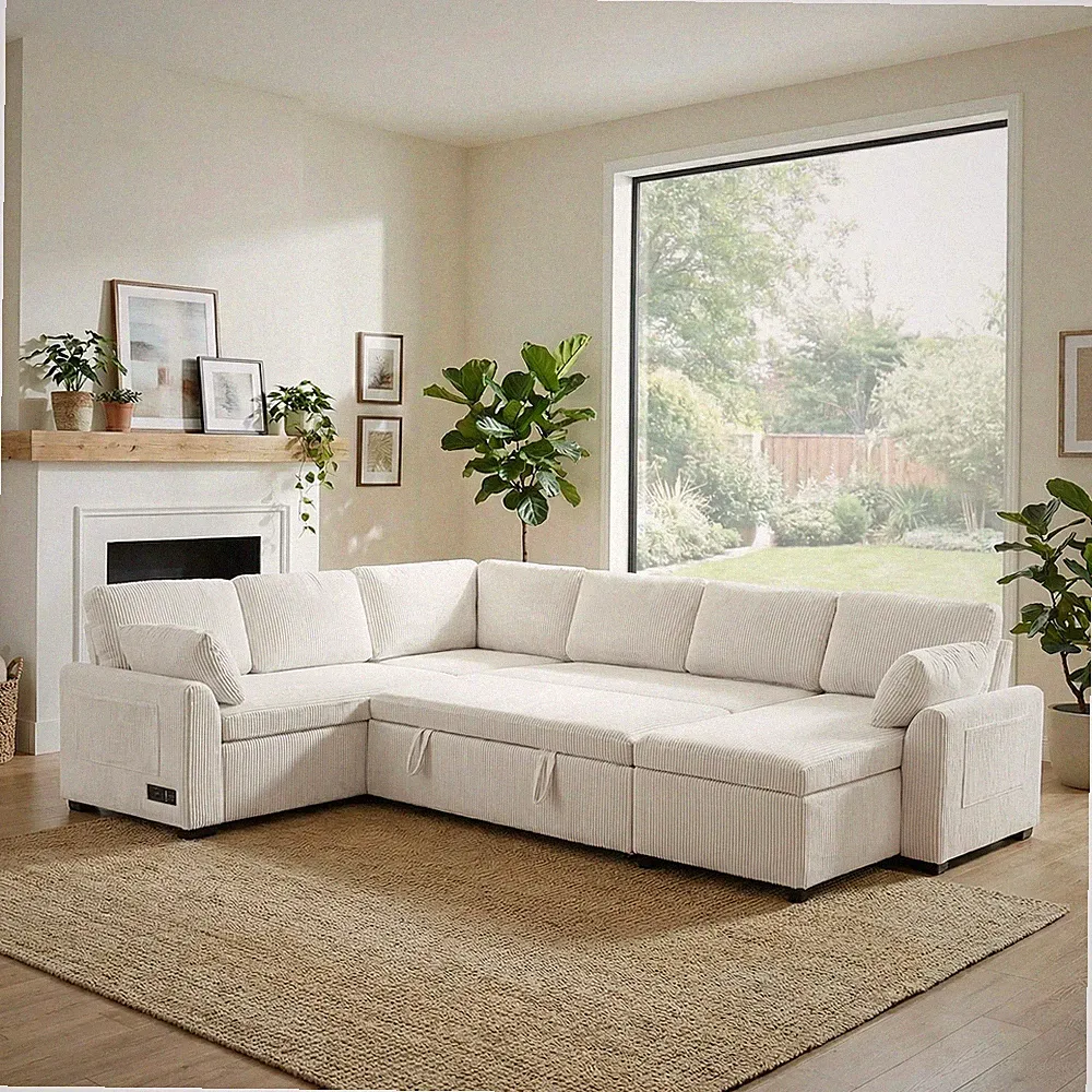 Convertible Sofa Bed 111" Sectional Sofa U-shaped Sofa with Reversible Chaise