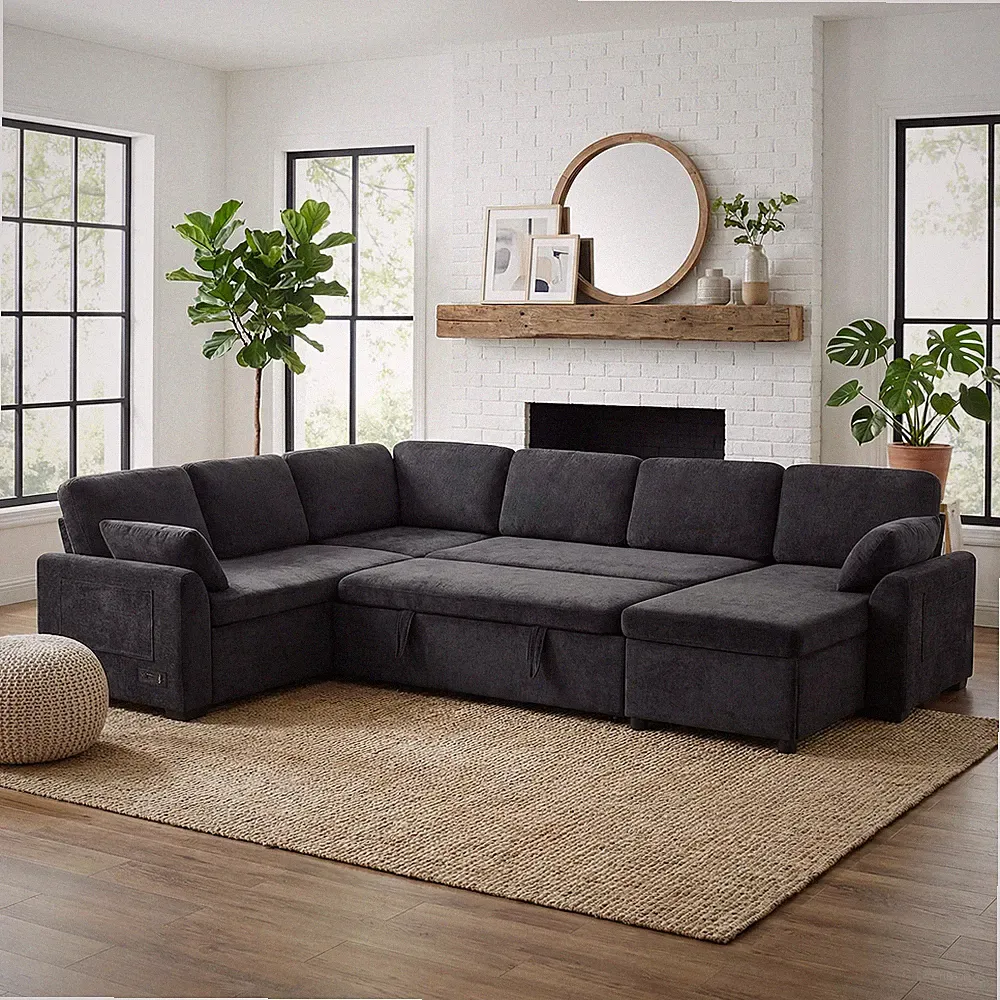 Convertible Sofa Bed 111" U-Shaped Sectional with Reversible Chaise & Storage