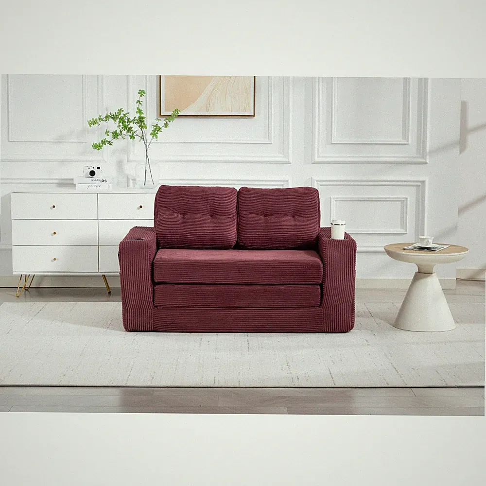 Convertible Sofa Bed, 2-in-1 Floor Couch with Pillows, Corduroy
