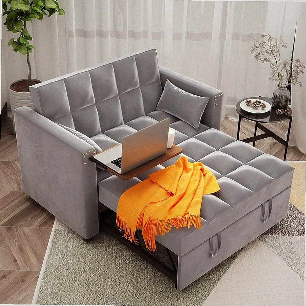 Convertible Sofa Bed,3-In-1 Multi-Functional Velvet Sleeper Couch Pull-Out 48''