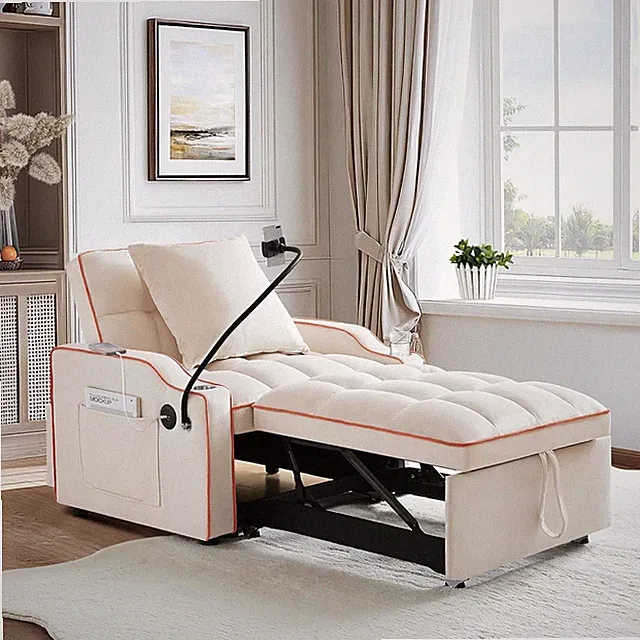 Convertible Sofa Bed 3-in-1 Pull Out Sleeper Chair with Type C & USB Ports
