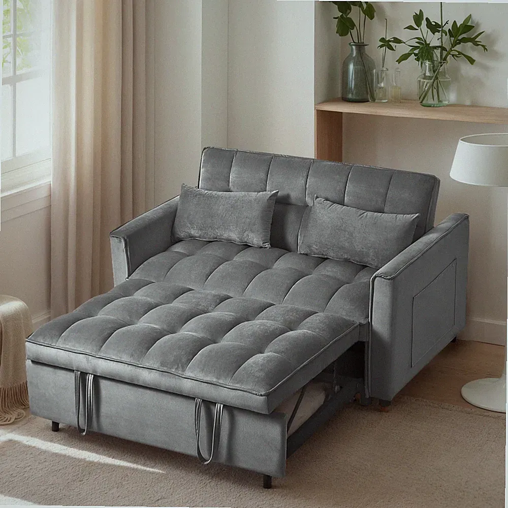 Convertible Sofa Bed 3-In-1 Sleeper Sofa Pull Out Futon Couch Loveseat Dark Gray