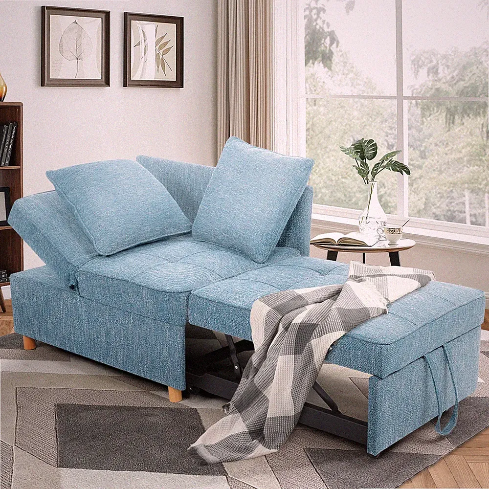 Convertible Sofa Bed 4-in-1 Linen Sleep Bed Couch w/5 Adjustable Backrest&Pillow