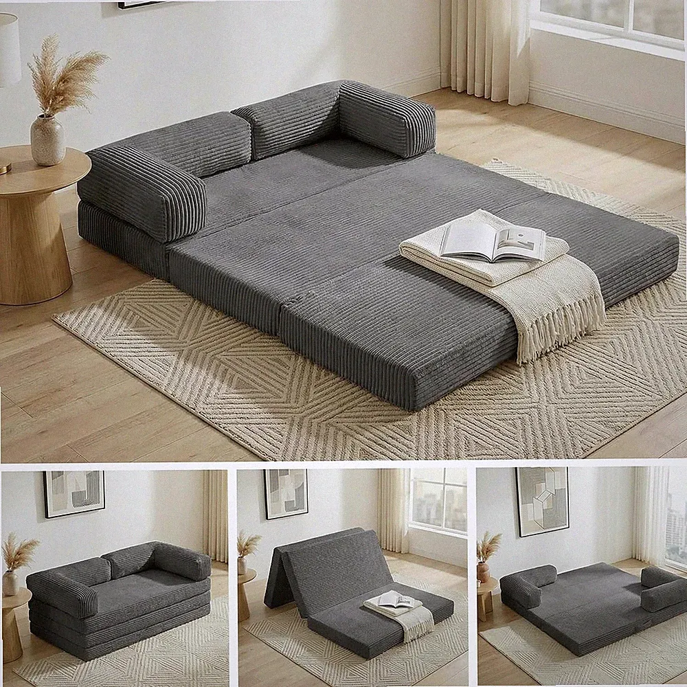 Convertible Sofa Bed,5-in-1 Tri-Fold Boneless Couch with Removable Armrests &