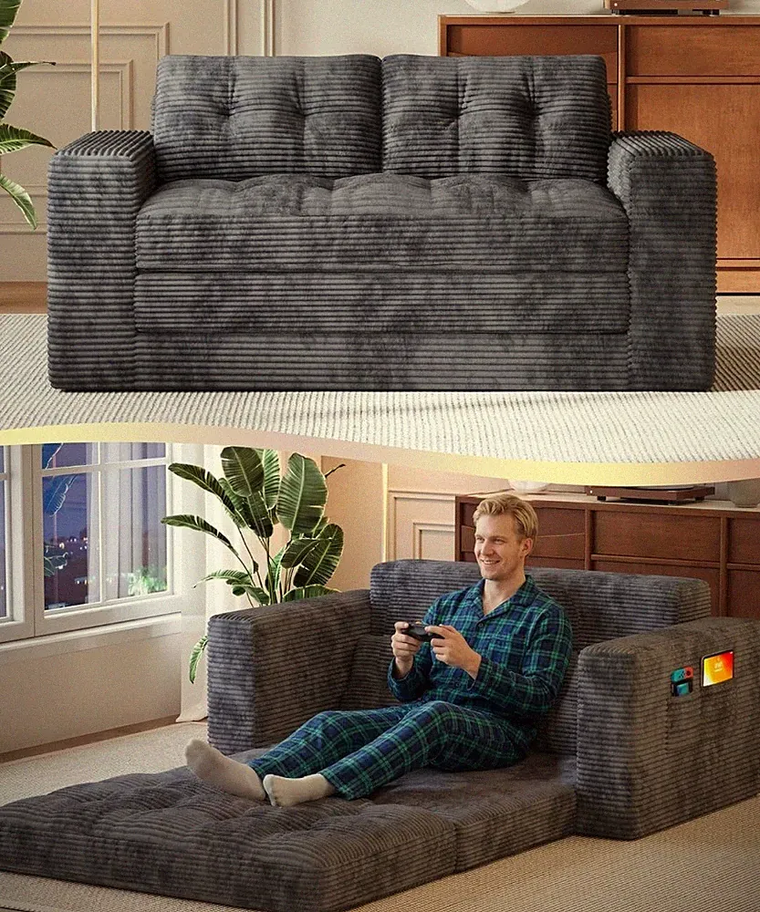 Convertible Sofa Bed 59" Boneless Loveseat Fold Out Floor Couch for Small Spaces