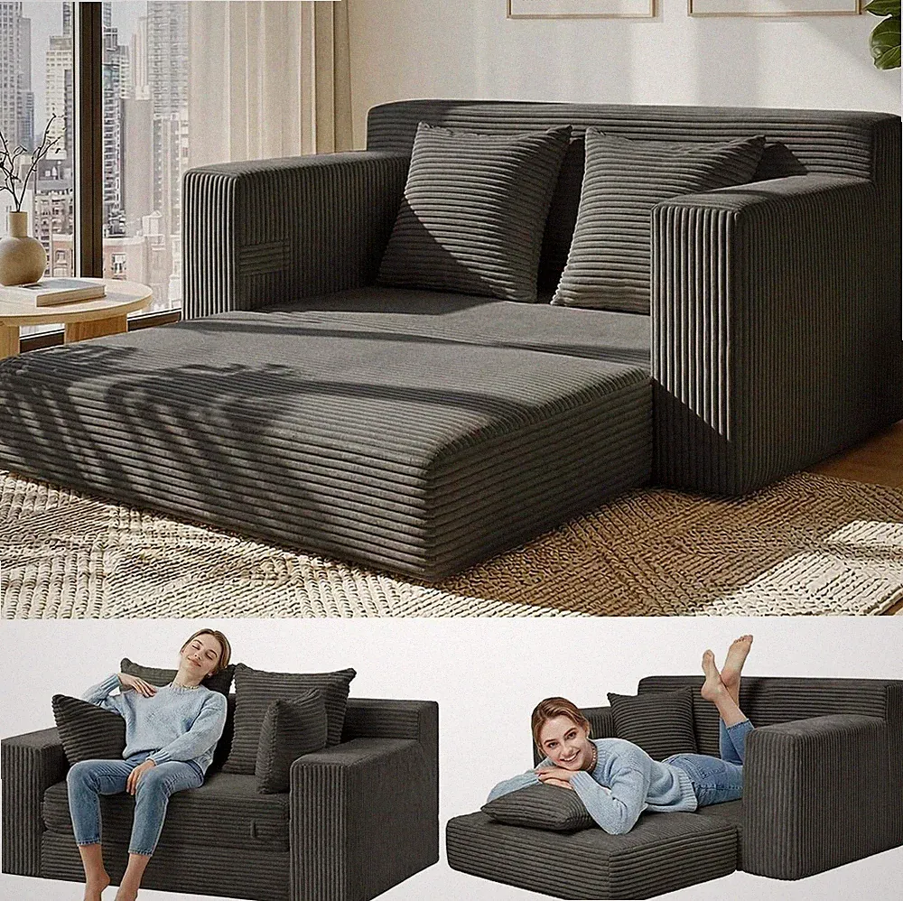 Convertible Sofa Bed 5in1 Loveseat Grey Corduroy Modular Sofa Bed Sleeper