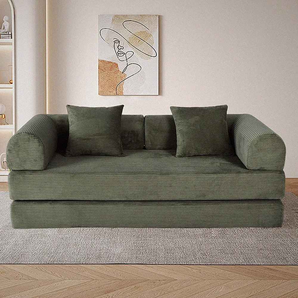 Convertible Sofa Bed 75" for Small Apartments, Gray, Microfiber w/ 2 Pillows