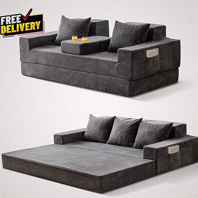 Convertible Sofa Bed 80" Oversized 4-in-1 Foldable Floor Couch No Assembly Grey