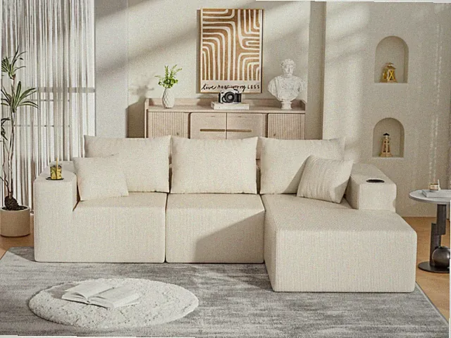 Convertible Sofa Bed Adjustable Boneless Couch Modular Sofa w/ L-Shape Chaise