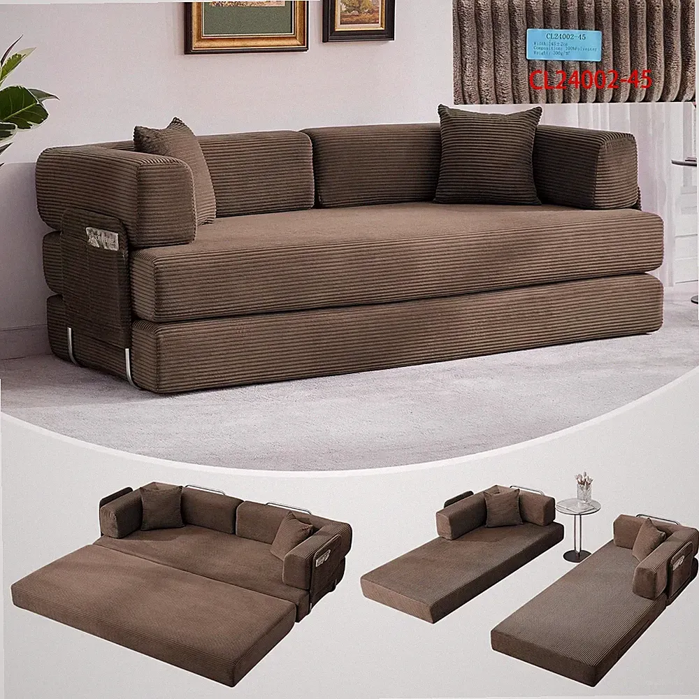 💎Convertible Couch 78.7" Folding Sofa Bed with 2 Pillows Corduroy Fabric 9 Colo