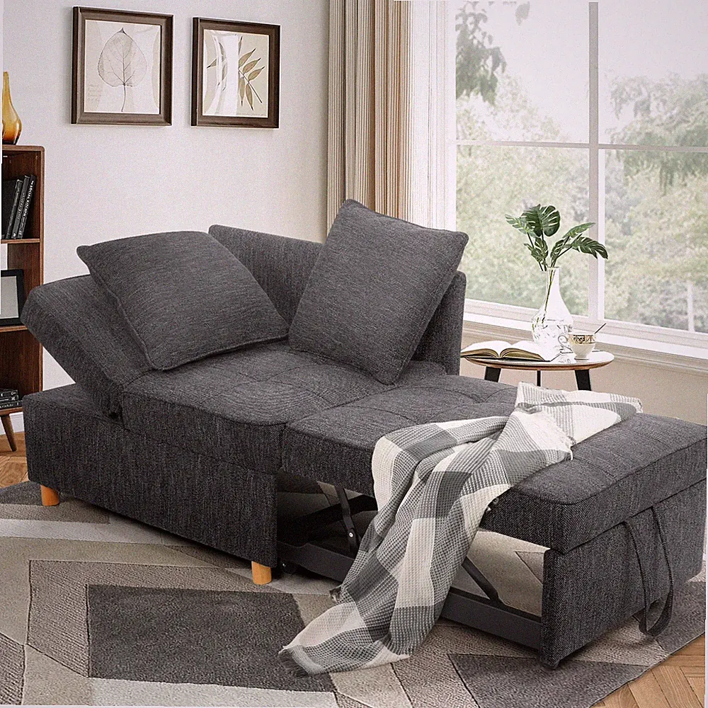 Convertible Sofa Bed Chair 4-in-1 Sofa Bed 3-Seat Futon Linen Sleeper Bed Couch@