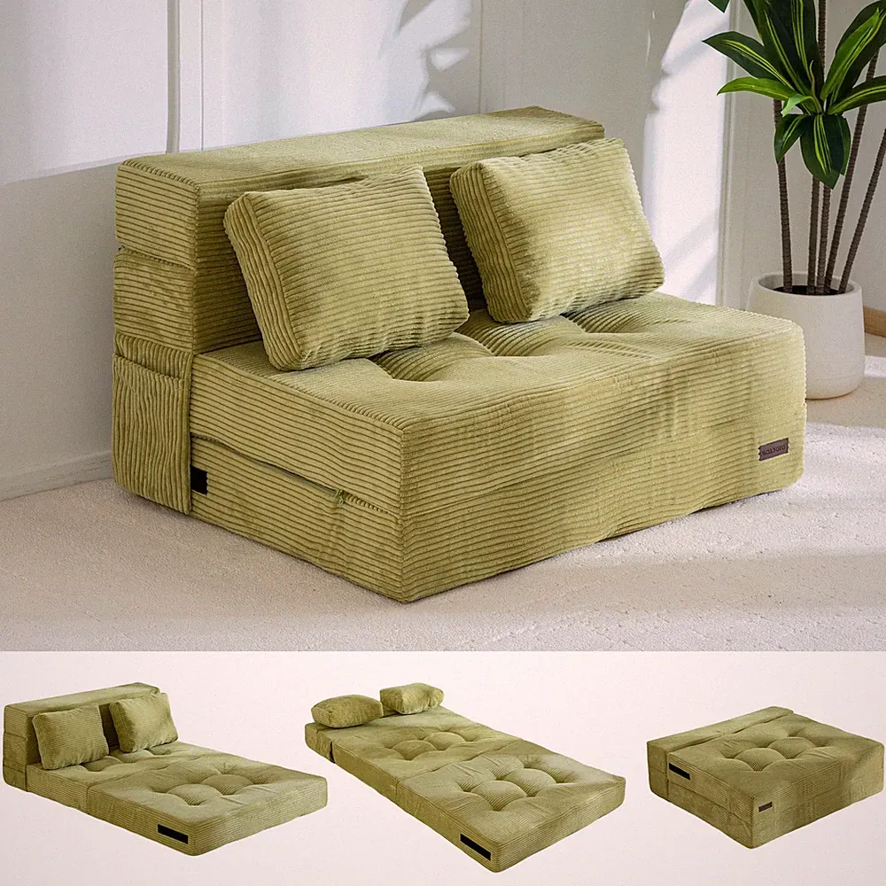 Convertible Sofa Bed, Fold Out Loveseat Sleeper Sofa with Pillow, 4 in 1 Tuft...