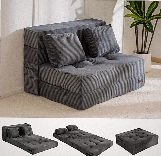 Convertible Sofa Bed, Fold Out Loveseat Sleeper Sofa with Pillow, 4 in 1 Tufted
