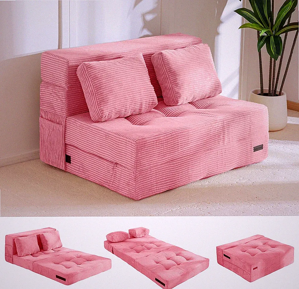 Convertible Sofa Bed, Fold Out Loveseat Sleeper Sofa with Pillow, 4 in 1 Tufted
