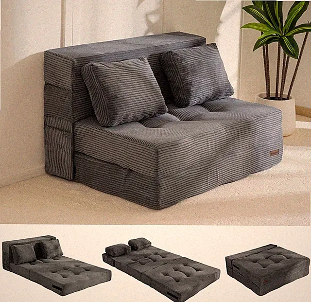 Convertible Sofa Bed, Fold Out Loveseat Sleeper Sofa with Pillow, 4 in 1 Tufted