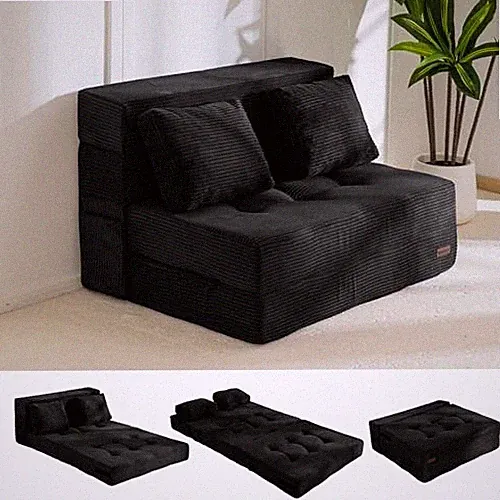 Convertible Sofa Bed, Fold Out Sleeper Sofa with Pillow, 4 in 1 Full Black