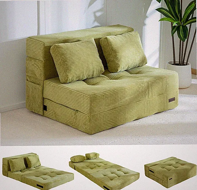Convertible Sofa Bed, Fold Out Sleeper Sofa with Pillow, 4 in 1 Tufted Folding C
