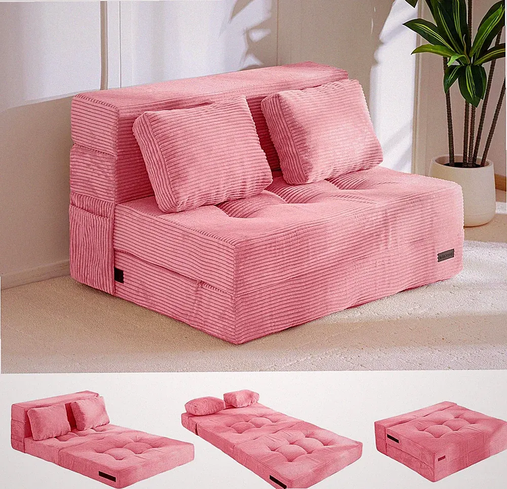 Convertible Sofa Bed, Fold Out Sleeper Sofa with Pillow, 4 in 1 Tufted Folding