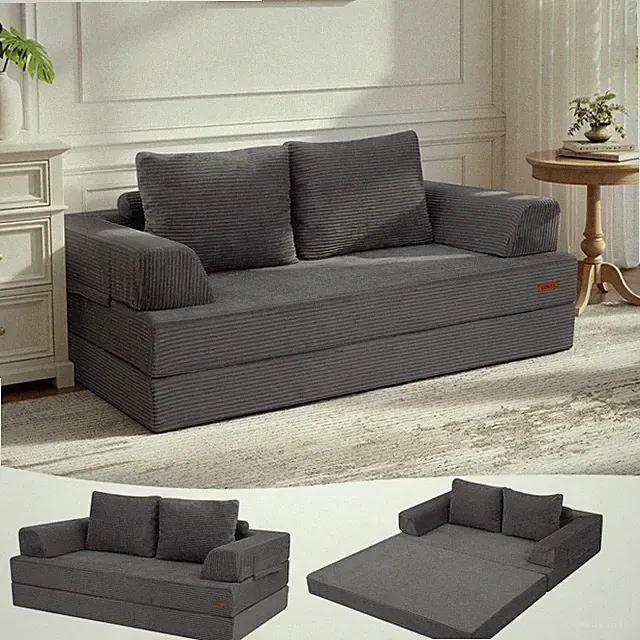 Convertible Sofa Bed, Folding Floor Couch Corduroy Fold Out Couch Bed Futon S...