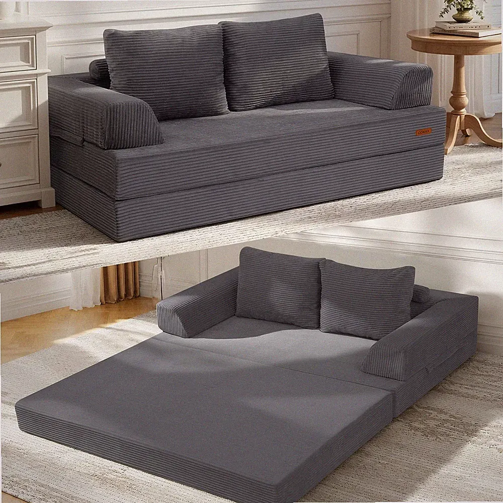 Convertible Sofa Bed Folding Floor Couch Grey Futon Sleeper Mattress COMAX Room
