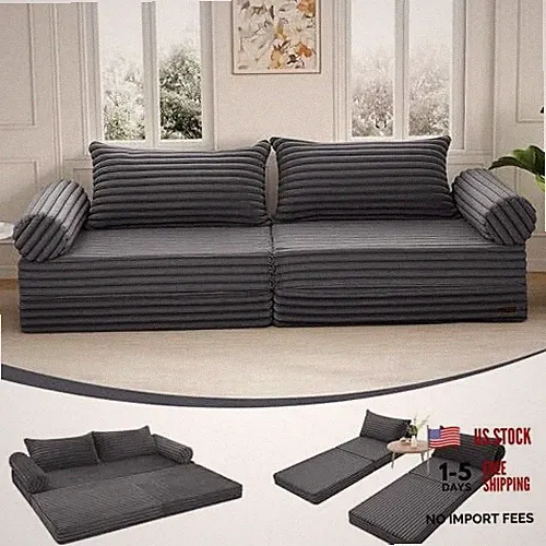Convertible Sofa Bed, Folding Folding Sofa Bed Charcoal Gray Plush Corduroy