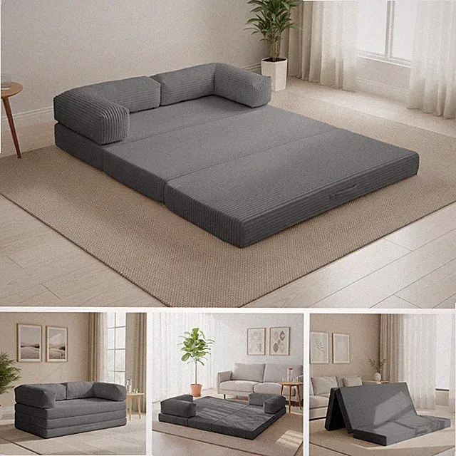 Convertible Sofa Bed Full,5-in-1 Folding Boneless Couch Corduroy Futon Sofa B...