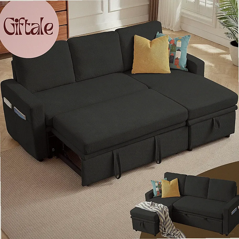 Convertible Sofa Bed, L-Shape Sectional Sleeper Sofa with Storage Chaise, Modern