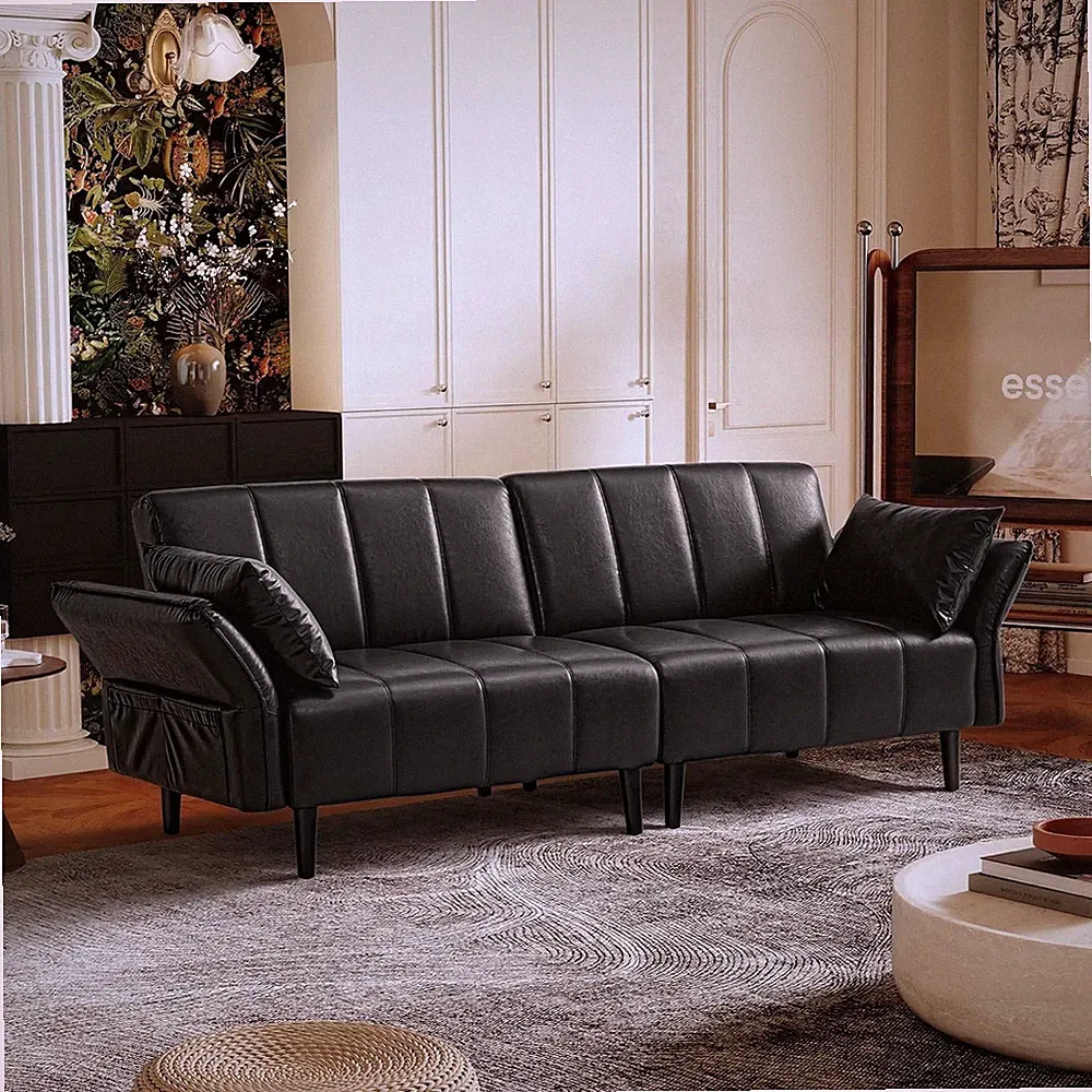 Convertible Sofa Bed Leather Lounge Recliner Adjustable Back Couches Living Room