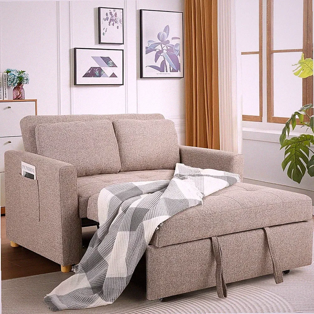 Convertible Sofa Bed, Linen Fabric Sleeper Couch for Living Room Bedroom, Gift🎁