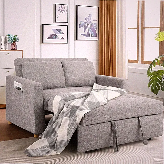 Convertible Sofa Bed Linen Fabric Sleeper Couch Pull Out Bed 2-Seater Loveseat💎