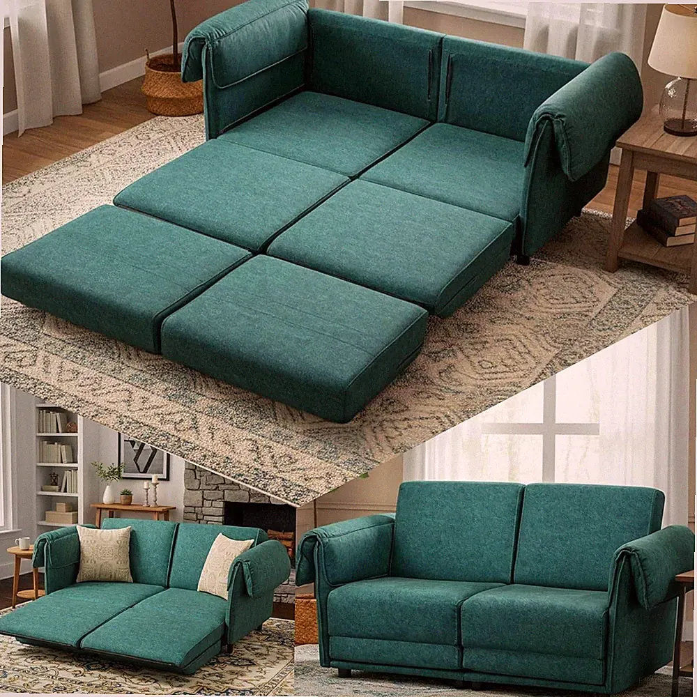 Convertible Sofa Bed Loveseat Queen Sleeper Teal Green 2in1 Space Saving Modern