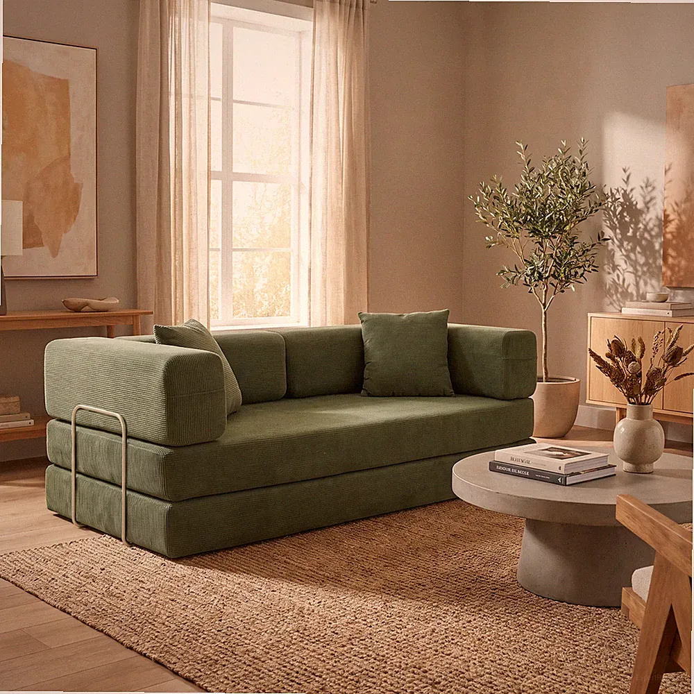 Convertible Sofa Bed, Modular Floor Sofa with Pillow Back, Armrest, 78.74" L