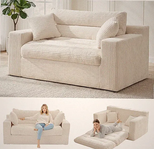 Convertible Sofa Bed, Pull Out Boneless Couch Loveseat Floor Sofa Bed with Pillo