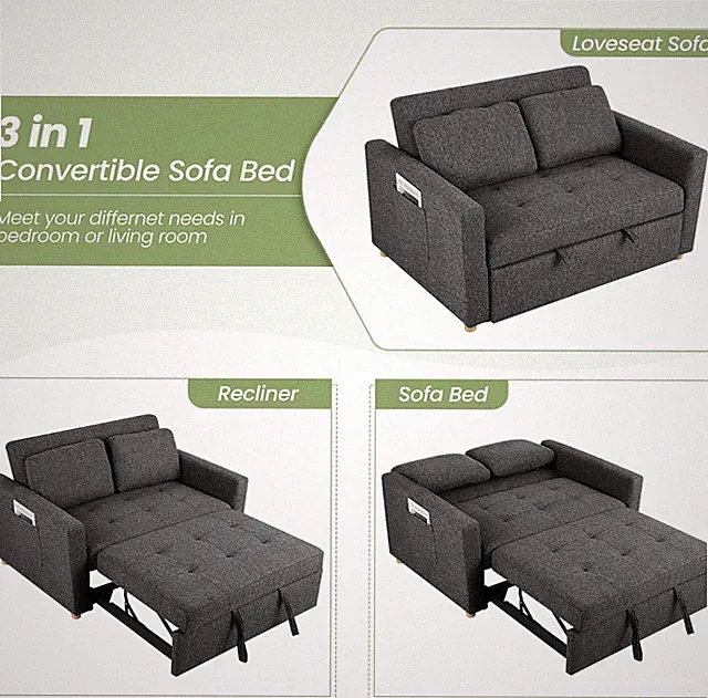 ⚡Convertible Sofa Bed Pull Out Couch Bed Linen Fabric Loveseat for Small Spaces⚡