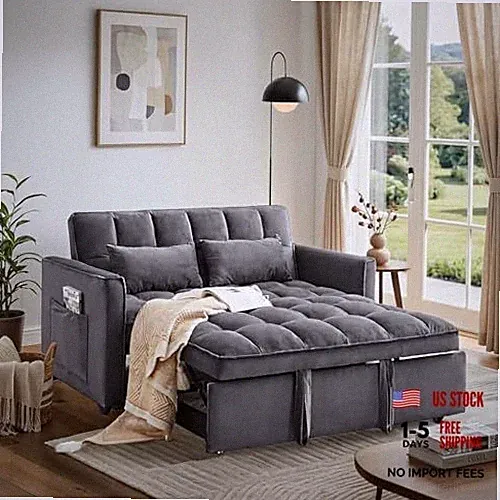 Convertible Sofa Bed, Pull Out Couch with Side Pockets, 3 in 1 Deep Gray-nk