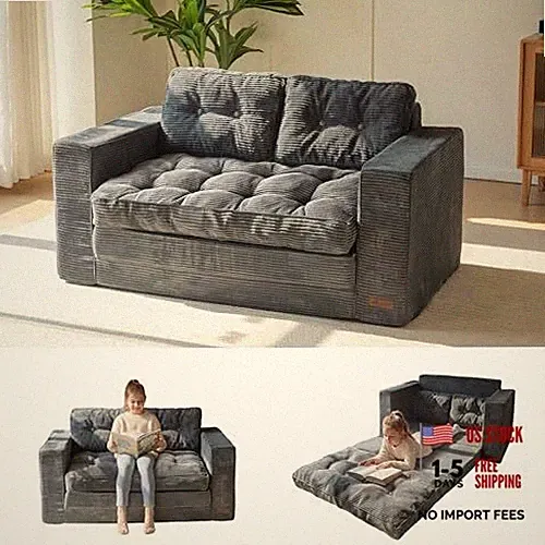 Convertible Sofa Bed, Pull Out Loveseat 55" Tri-fold Loveseat Dark Grey