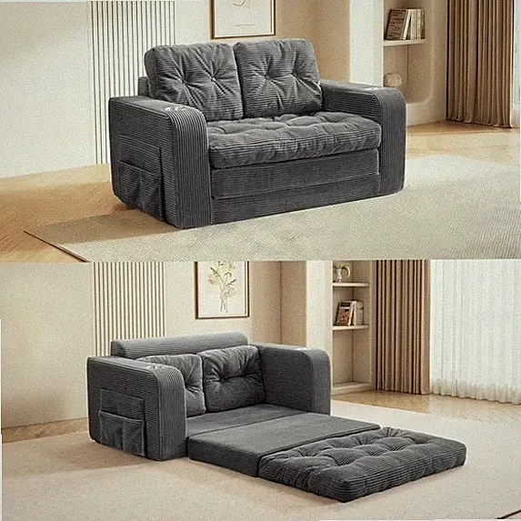 Convertible Sofa Bed, Pull-Out Loveseat Sleeper, 2-in-1 Folding Couch Bed, Gray