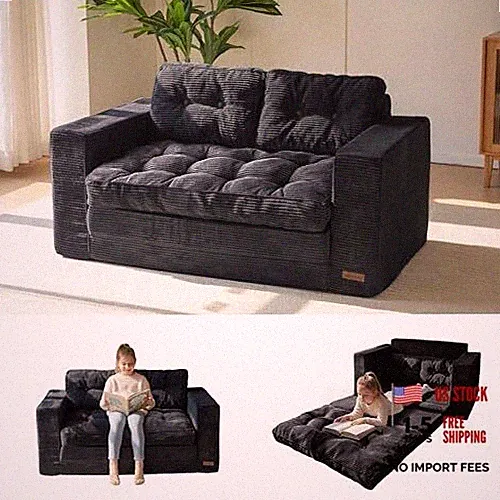 Convertible Sofa Bed, Pull Out Loveseat Sleeper 59" Tri-fold Loveseat Black