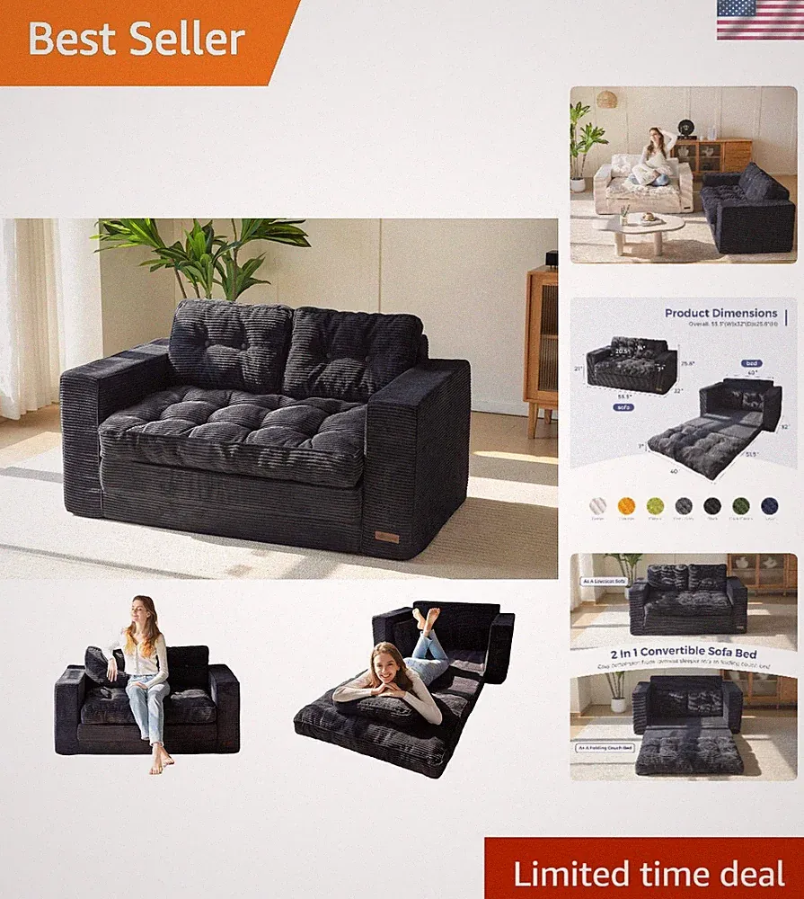 Convertible Sofa Bed Pull Out Loveseat Sleeper Couch 2 in 1 Folding Floor Couch