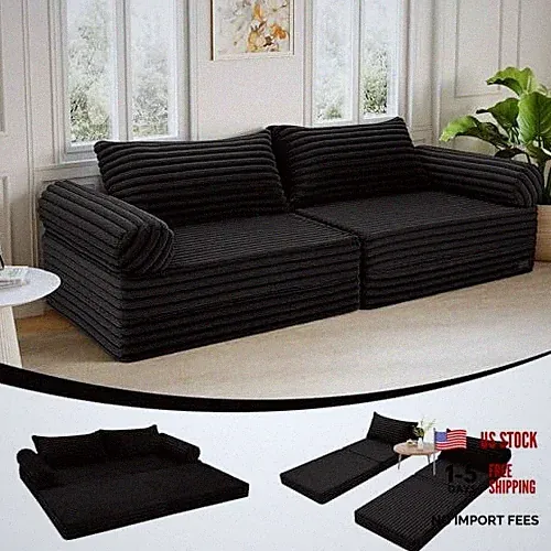Convertible Sofa Bed Queen, Corduroy Folding Floor Couch Bed Pull Out Black