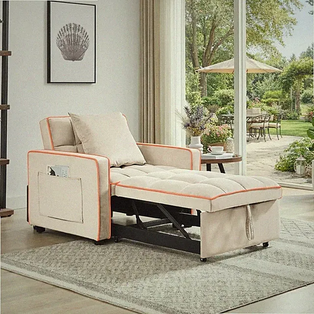 Convertible Sofa Bed Single Pullout Sleeper Chaise Lounge for Small Space Apartm