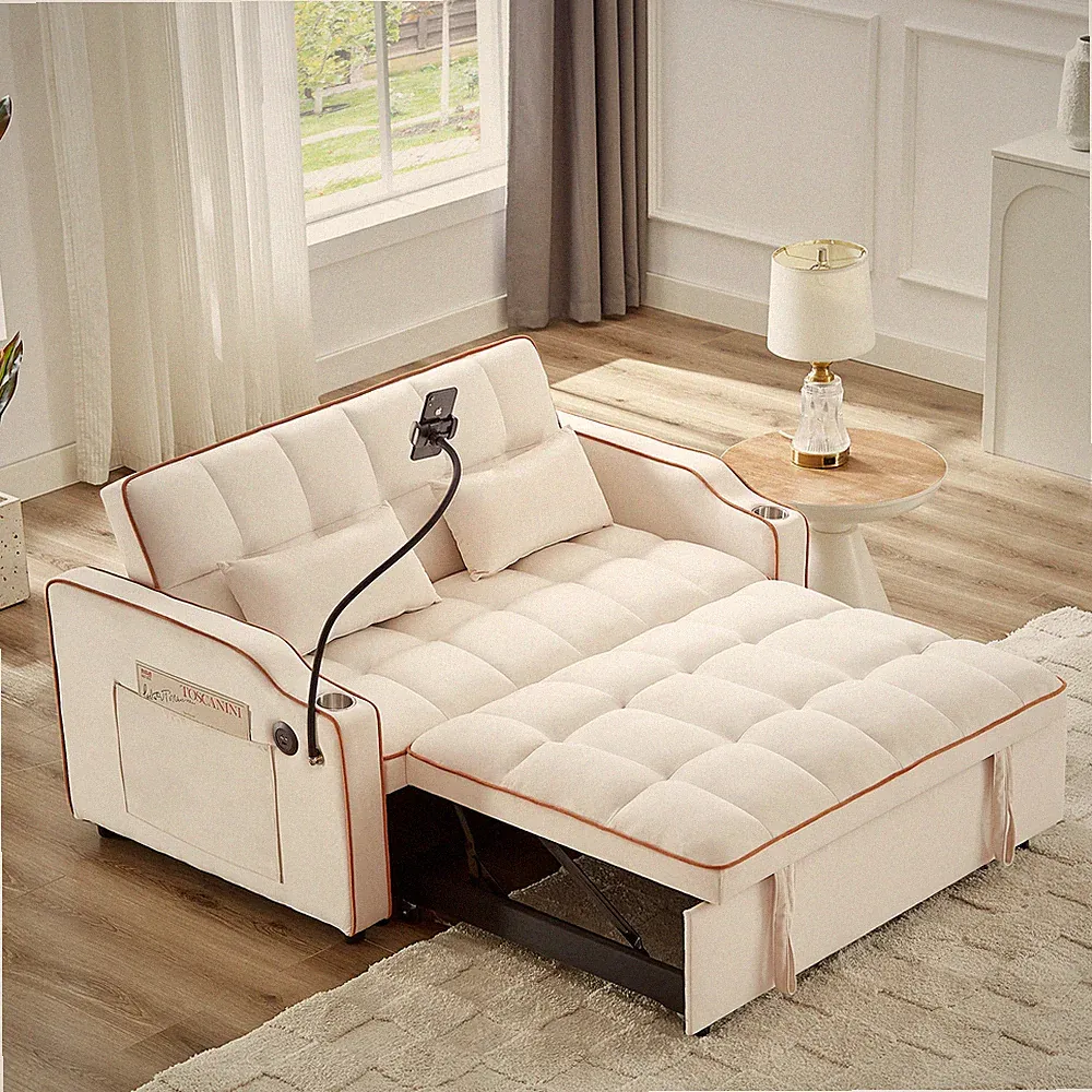 Convertible Sofa Bed Sleeper Couch Pull Out Bed with Cup Holder & USB Interface