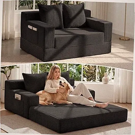 Convertible Sofa Bed - Small Boneless Couch & Boneless Lovseat - A-Black