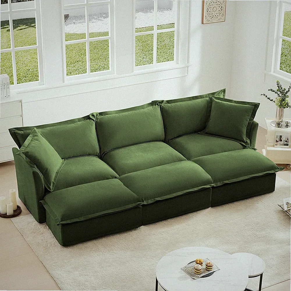 Convertible Sofa Bed w/ 3 Ottomans, 3-Seat Sleeper Sofa, Home Theater Couch