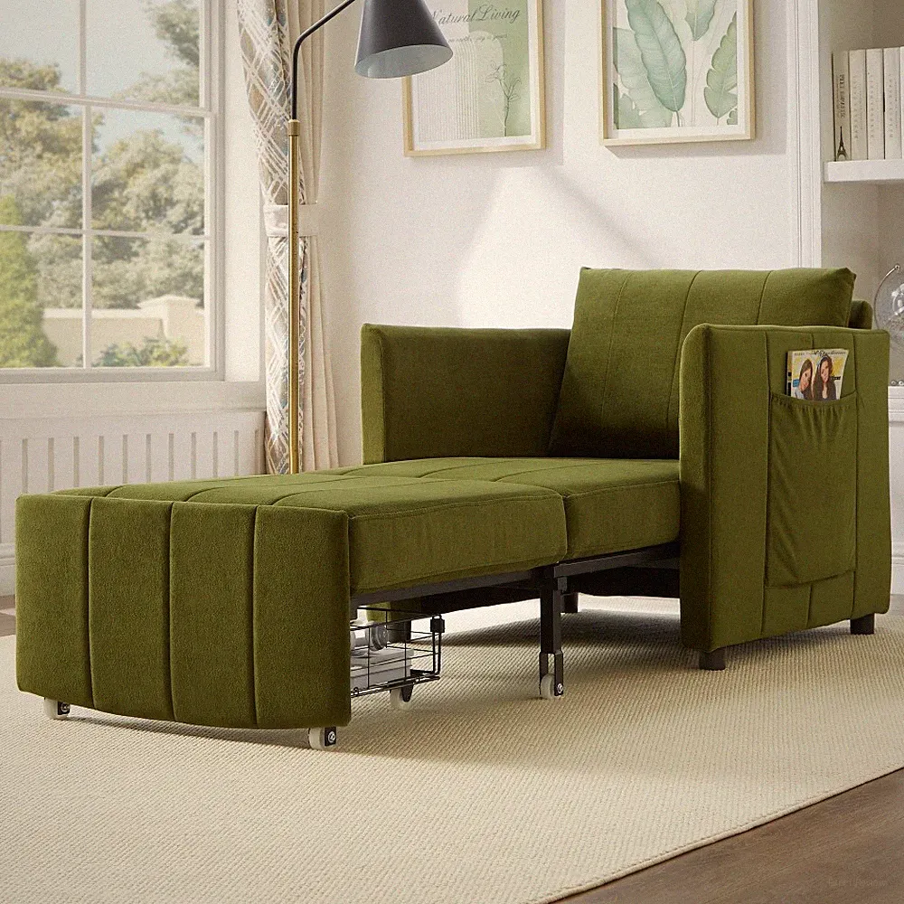 Convertible sofa bed W 5 position adjustable backrest and side storage pockets