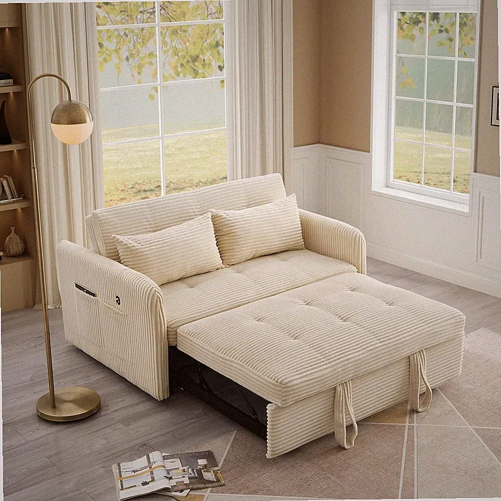 Convertible Sofa Bed W/ Cup Holder Pull Out Sleeper Sofa Bed USB Charger Ports